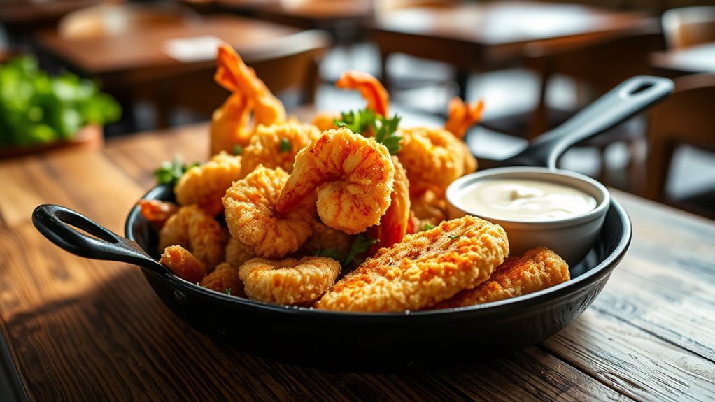 crispy seafood with sides