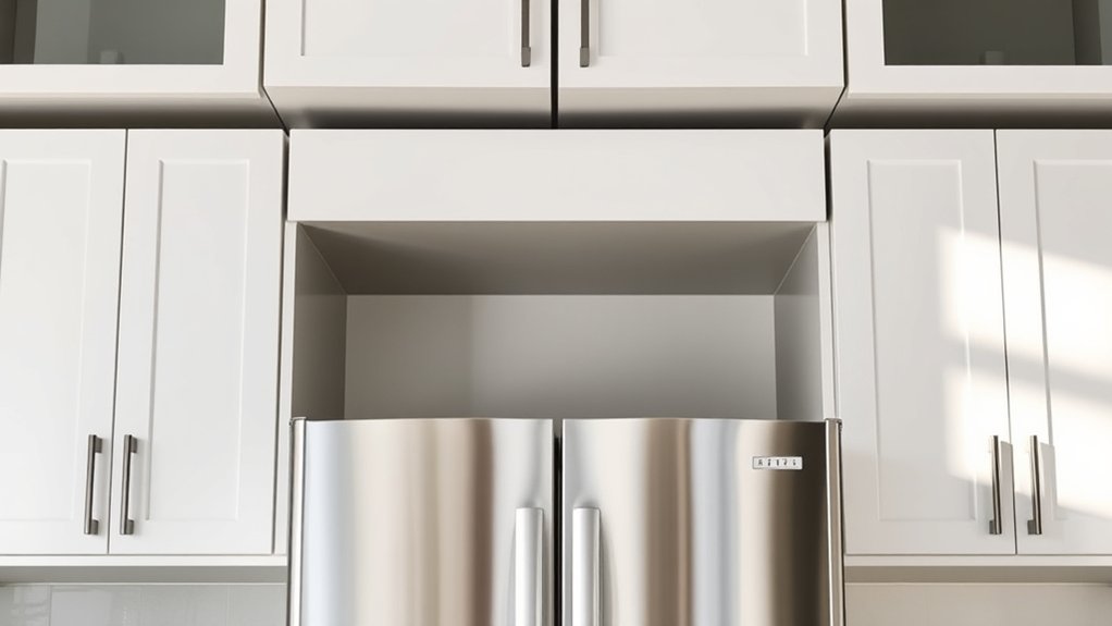 shallower cabinets above refrigerator